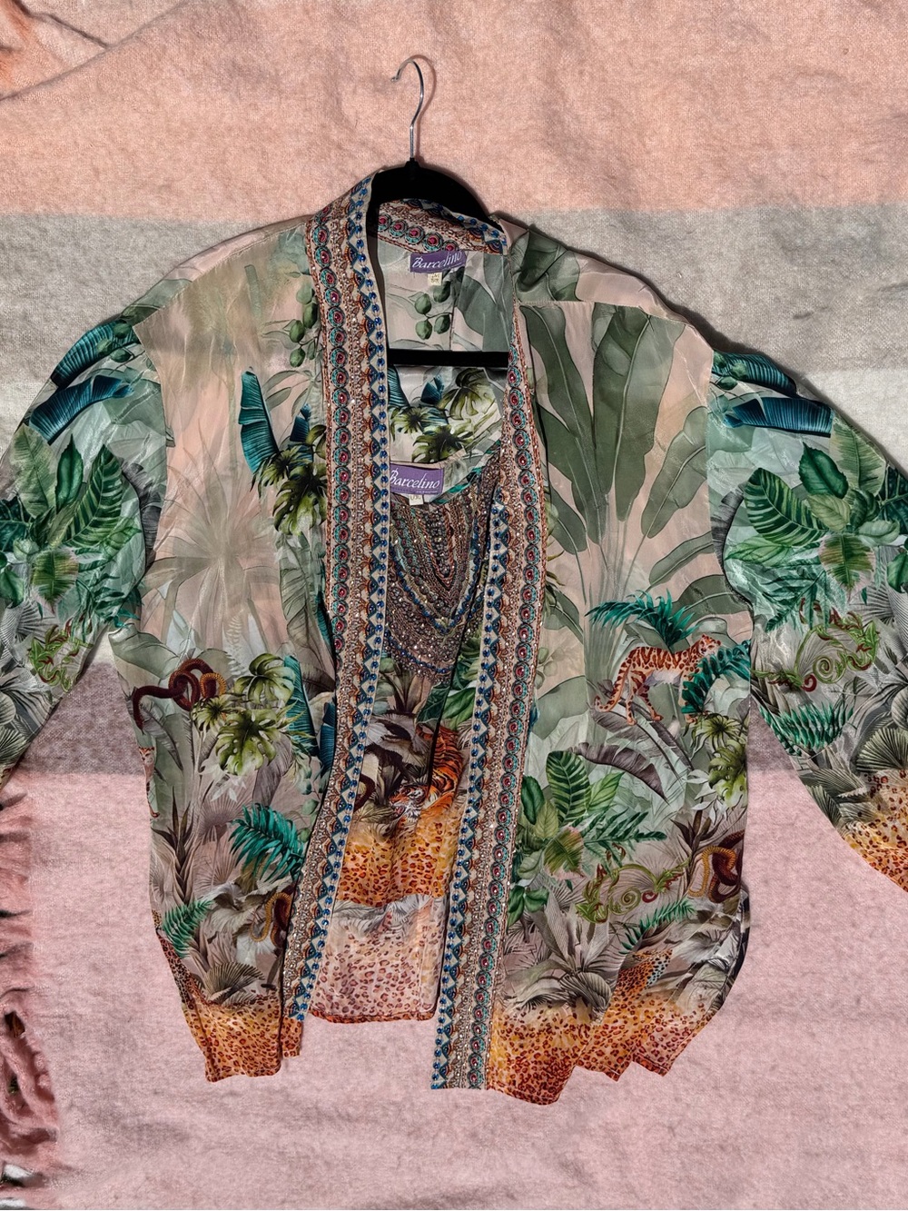 Tropical Print Women’s Lightweight Kimono Jacket - Green